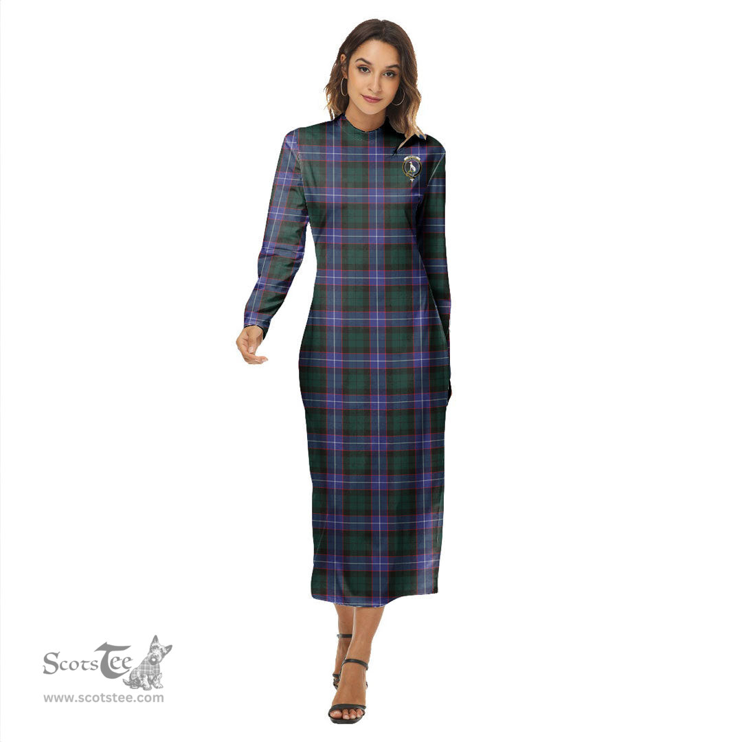 ScotsTee Shop Scottish Hunter Modern Clan Crest Tartan Womens Mock Neck Long Sleeve Midi Dress