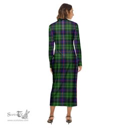 ScotsTee Shop Scottish Leslie Hunting Clan Crest Tartan Womens Mock Neck Long Sleeve Midi Dress