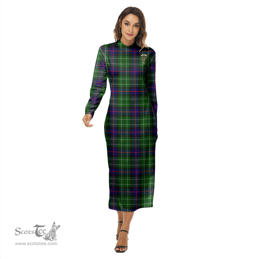 ScotsTee Shop Scottish Leslie Hunting Clan Crest Tartan Womens Mock Neck Long Sleeve Midi Dress