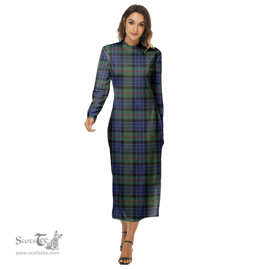 ScotsTee Shop Scottish MacPhedran Clan Tartan Womens Mock Neck Long Sleeve Midi Dress