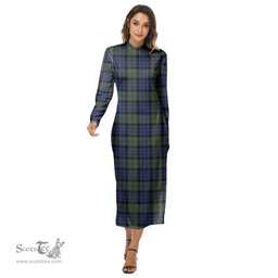 ScotsTee Shop Scottish MacPhedran Clan Tartan Womens Mock Neck Long Sleeve Midi Dress