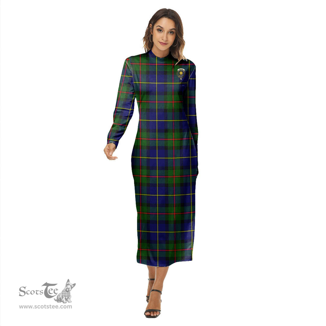 ScotsTee Shop Scottish MacLeod of Harris Modern Clan Crest Tartan Womens Mock Neck Long Sleeve Midi Dress