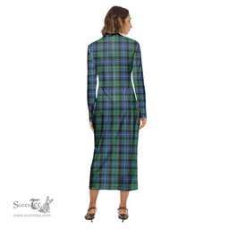 ScotsTee Shop Scottish Hunter Ancient Clan Crest Tartan Womens Mock Neck Long Sleeve Midi Dress