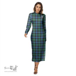 ScotsTee Shop Scottish Hunter Ancient Clan Crest Tartan Womens Mock Neck Long Sleeve Midi Dress