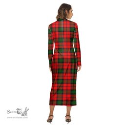 ScotsTee Shop Scottish Kerr Modern Clan Tartan Womens Mock Neck Long Sleeve Midi Dress