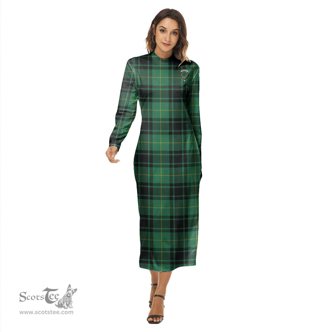 ScotsTee Shop Scottish MacArthur Ancient Clan Crest Tartan Womens Mock Neck Long Sleeve Midi Dress