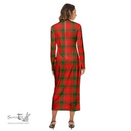 ScotsTee Shop Scottish MacQuarrie Modern Clan Tartan Womens Mock Neck Long Sleeve Midi Dress