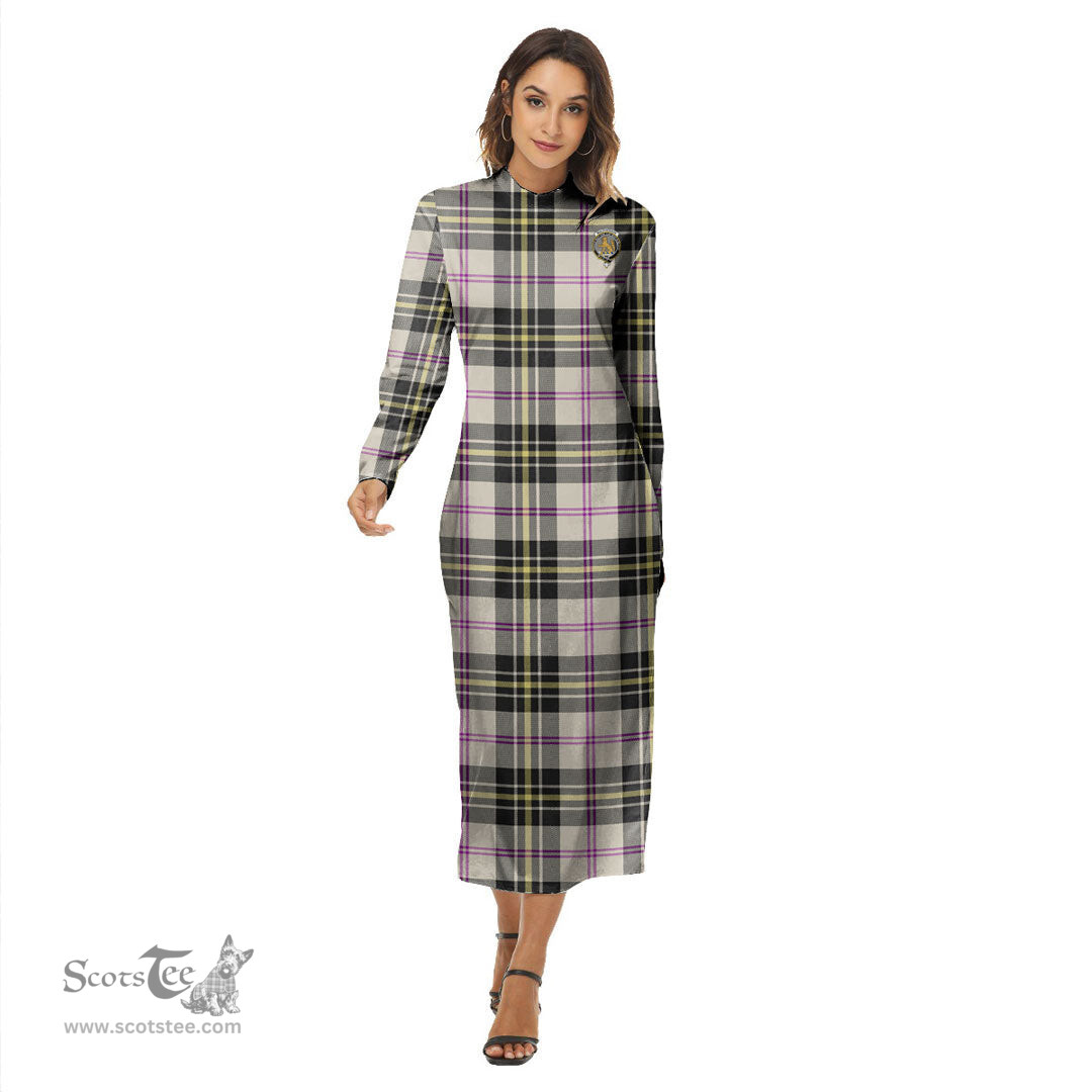ScotsTee Shop Scottish MacPherson Dress Ancient Clan Crest Tartan Womens Mock Neck Long Sleeve Midi Dress