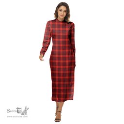 ScotsTee Shop Scottish MacIan Clan Tartan Womens Mock Neck Long Sleeve Midi Dress