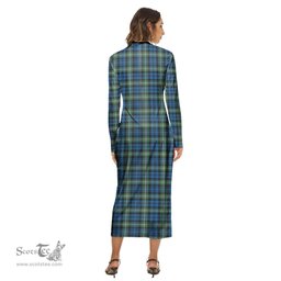 ScotsTee Shop Scottish Lamont Ancient Clan Tartan Womens Mock Neck Long Sleeve Midi Dress