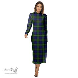 ScotsTee Shop Scottish MacEwen Modern Clan Tartan Womens Mock Neck Long Sleeve Midi Dress