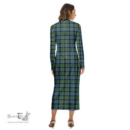 ScotsTee Shop Scottish MacKay Ancient Clan Tartan Womens Mock Neck Long Sleeve Midi Dress