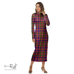 ScotsTee Shop Scottish MacIntyre Modern Clan Tartan Womens Mock Neck Long Sleeve Midi Dress