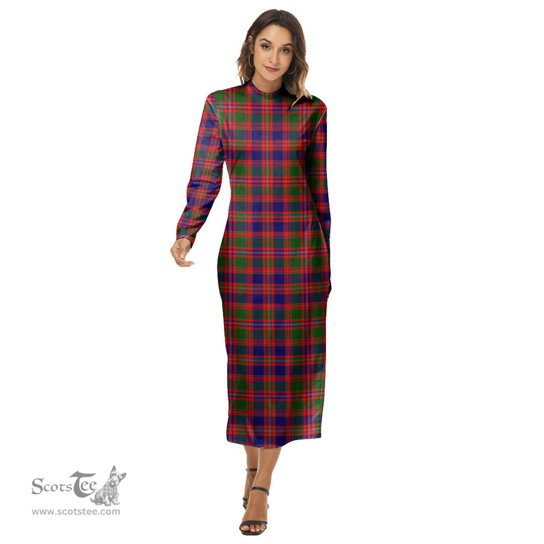 ScotsTee Shop Scottish MacIntyre Modern Clan Tartan Womens Mock Neck Long Sleeve Midi Dress