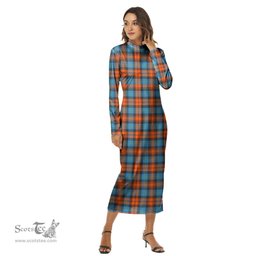 ScotsTee Shop Scottish MacLachlan Ancient Clan Tartan Womens Mock Neck Long Sleeve Midi Dress