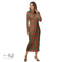 ScotsTee Shop Scottish Hay Ancient Clan Tartan Womens Mock Neck Long Sleeve Midi Dress