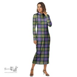 ScotsTee Shop Scottish MacDonald Ancient Clan Tartan Womens Mock Neck Long Sleeve Midi Dress