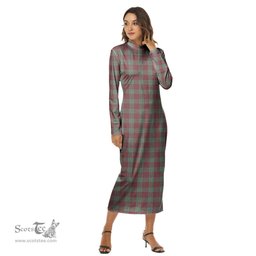 ScotsTee Shop Scottish MacGregor Hunting Ancient Clan Tartan Womens Mock Neck Long Sleeve Midi Dress