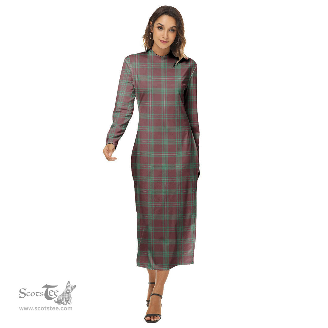 ScotsTee Shop Scottish MacGregor Hunting Ancient Clan Tartan Womens Mock Neck Long Sleeve Midi Dress