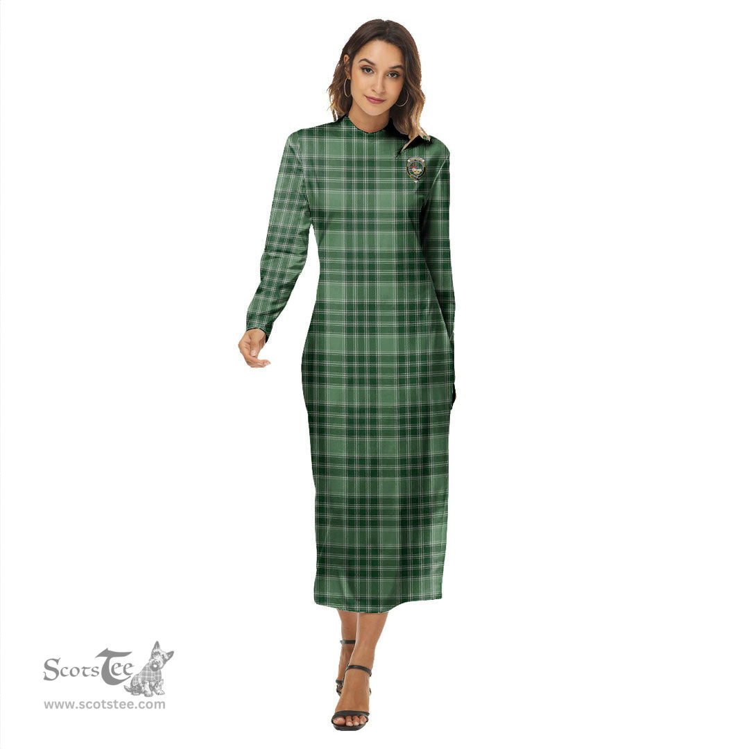 ScotsTee Shop Scottish MacDonald Lord of the Isles Hunting Clan Crest Tartan Womens Mock Neck Long Sleeve Midi Dress