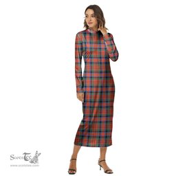 ScotsTee Shop Scottish MacDuff Ancient Clan Tartan Womens Mock Neck Long Sleeve Midi Dress