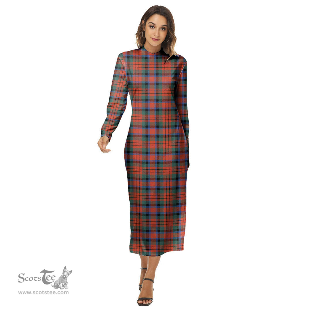 ScotsTee Shop Scottish MacDuff Ancient Clan Tartan Womens Mock Neck Long Sleeve Midi Dress