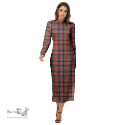 ScotsTee Shop Scottish MacDuff Ancient Clan Tartan Womens Mock Neck Long Sleeve Midi Dress