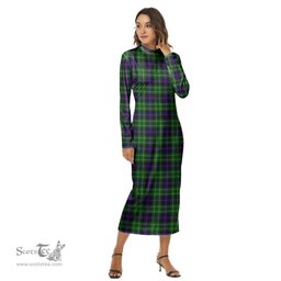 ScotsTee Shop Scottish Leslie Hunting Clan Tartan Womens Mock Neck Long Sleeve Midi Dress