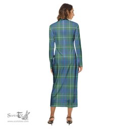 ScotsTee Shop Scottish MacIntyre Hunting Ancient Clan Crest Tartan Womens Mock Neck Long Sleeve Midi Dress