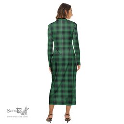 ScotsTee Shop Scottish MacArthur Ancient Clan Tartan Womens Mock Neck Long Sleeve Midi Dress