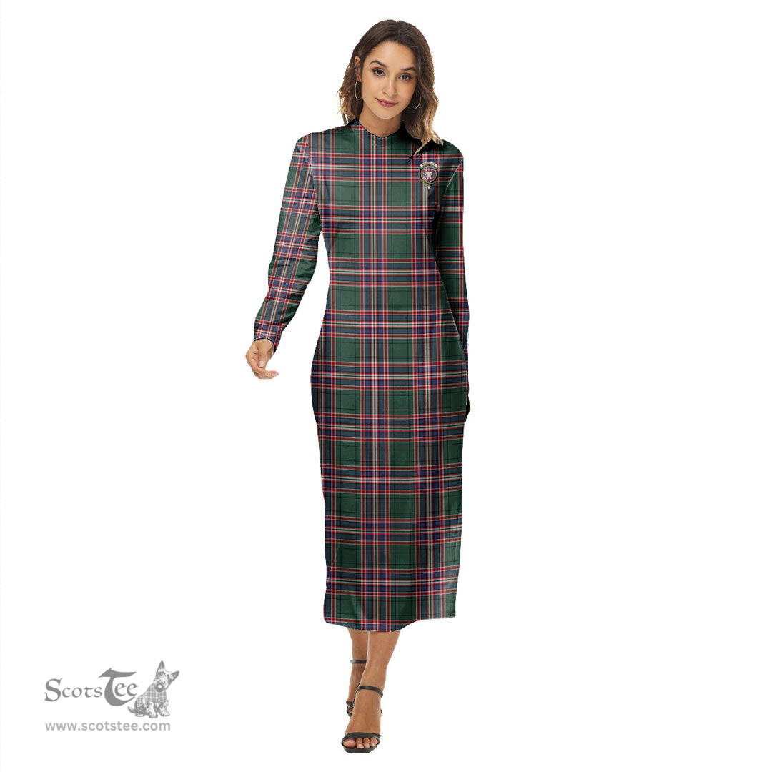 ScotsTee Shop Scottish MacFarlane Hunting Modern Clan Crest Tartan Womens Mock Neck Long Sleeve Midi Dress