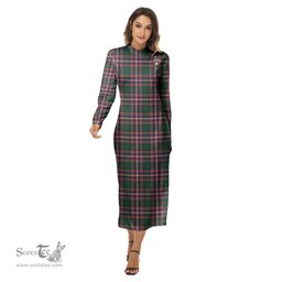 ScotsTee Shop Scottish MacFarlane Hunting Modern Clan Crest Tartan Womens Mock Neck Long Sleeve Midi Dress