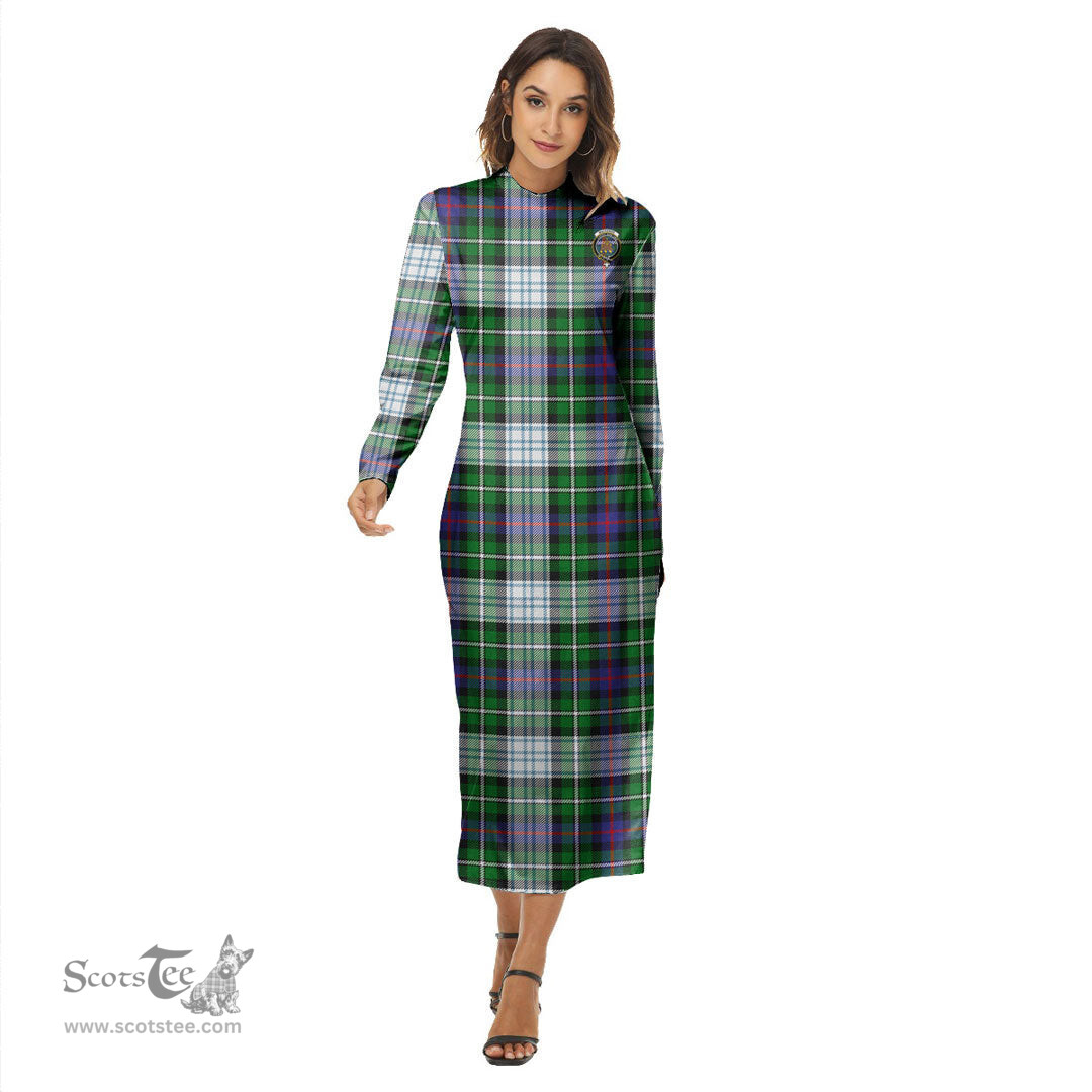 ScotsTee Shop Scottish MacKenzie Dress Modern Clan Crest Tartan Womens Mock Neck Long Sleeve Midi Dress