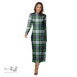 ScotsTee Shop Scottish MacKenzie Dress Modern Clan Crest Tartan Womens Mock Neck Long Sleeve Midi Dress