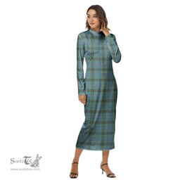 ScotsTee Shop Scottish MacInnes Ancient Clan Tartan Womens Mock Neck Long Sleeve Midi Dress