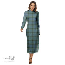ScotsTee Shop Scottish MacInnes Ancient Clan Tartan Womens Mock Neck Long Sleeve Midi Dress