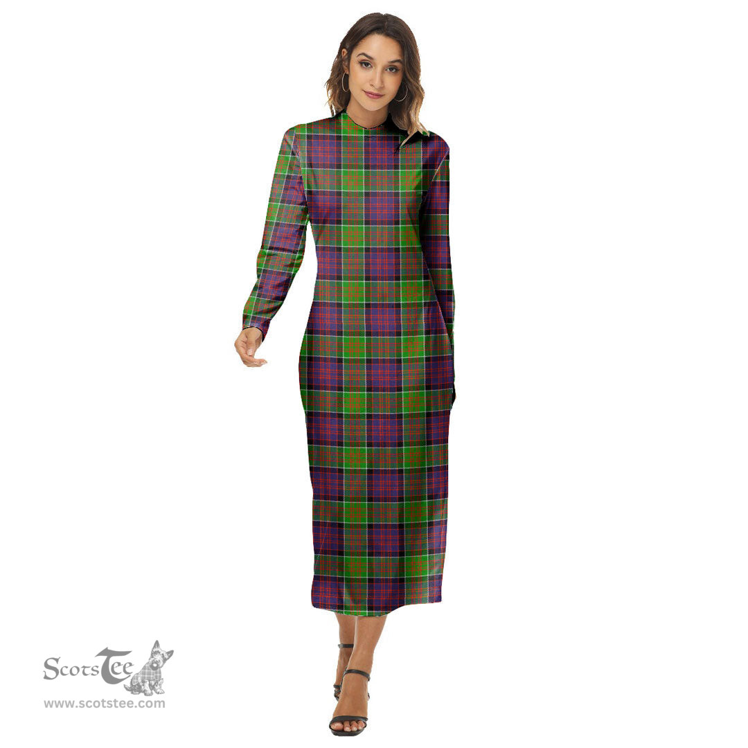 ScotsTee Shop Scottish MacDonald of Clanranald Clan Tartan Womens Mock Neck Long Sleeve Midi Dress