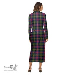 ScotsTee Shop Scottish Logan Modern Clan Crest Tartan Womens Mock Neck Long Sleeve Midi Dress
