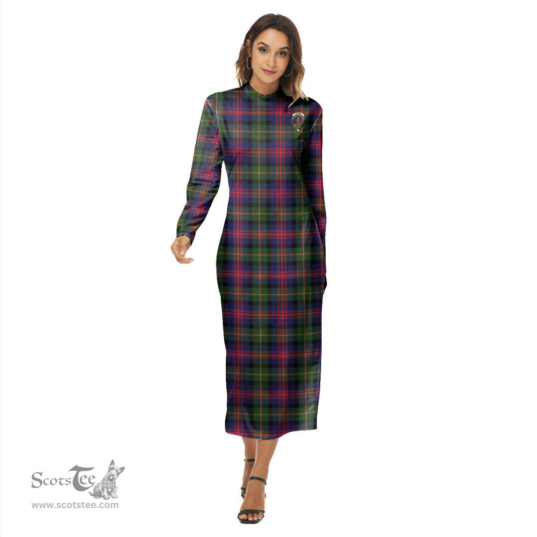 ScotsTee Shop Scottish Logan Modern Clan Crest Tartan Womens Mock Neck Long Sleeve Midi Dress