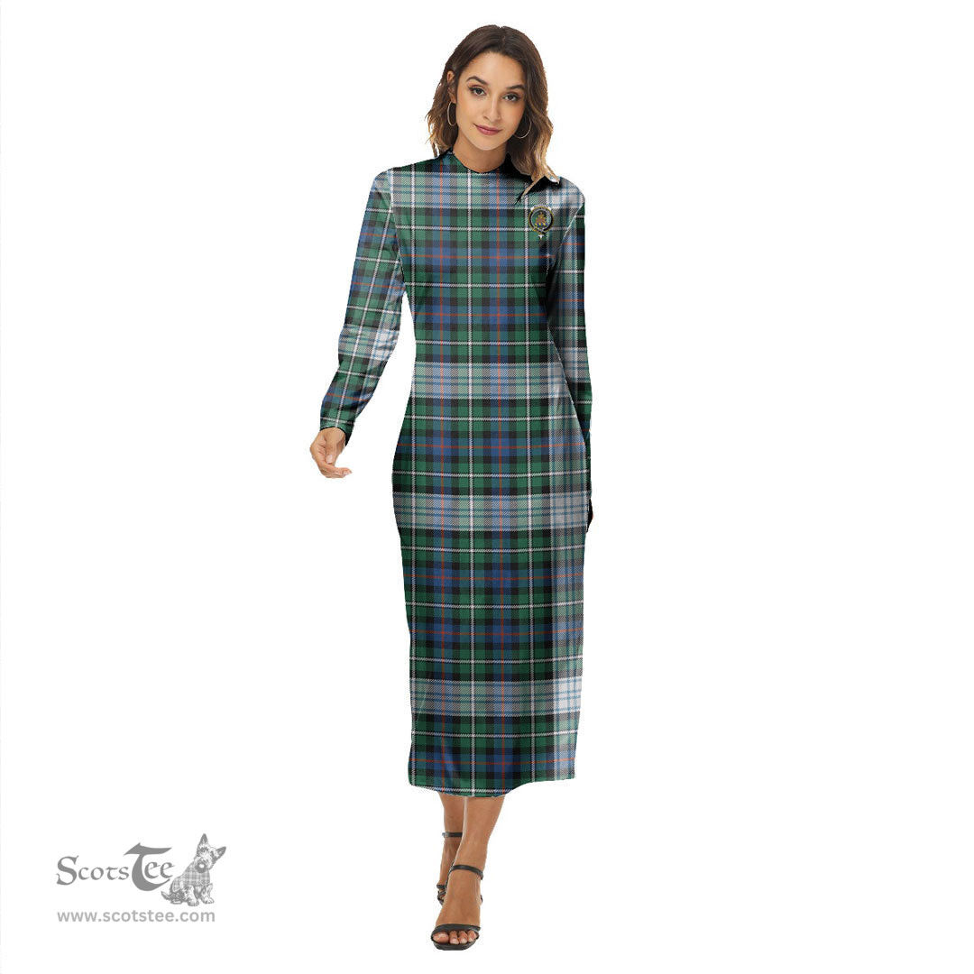 ScotsTee Shop Scottish MacKenzie Dress Ancient Clan Crest Tartan Womens Mock Neck Long Sleeve Midi Dress