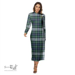 ScotsTee Shop Scottish MacKenzie Dress Ancient Clan Crest Tartan Womens Mock Neck Long Sleeve Midi Dress