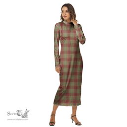 ScotsTee Shop Scottish MacGillivray Hunting Ancient Clan Tartan Womens Mock Neck Long Sleeve Midi Dress