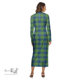 ScotsTee Shop Scottish Johnston Ancient Clan Tartan Womens Mock Neck Long Sleeve Midi Dress