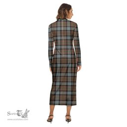 ScotsTee Shop Scottish MacLaren Weathered Clan Crest Tartan Womens Mock Neck Long Sleeve Midi Dress