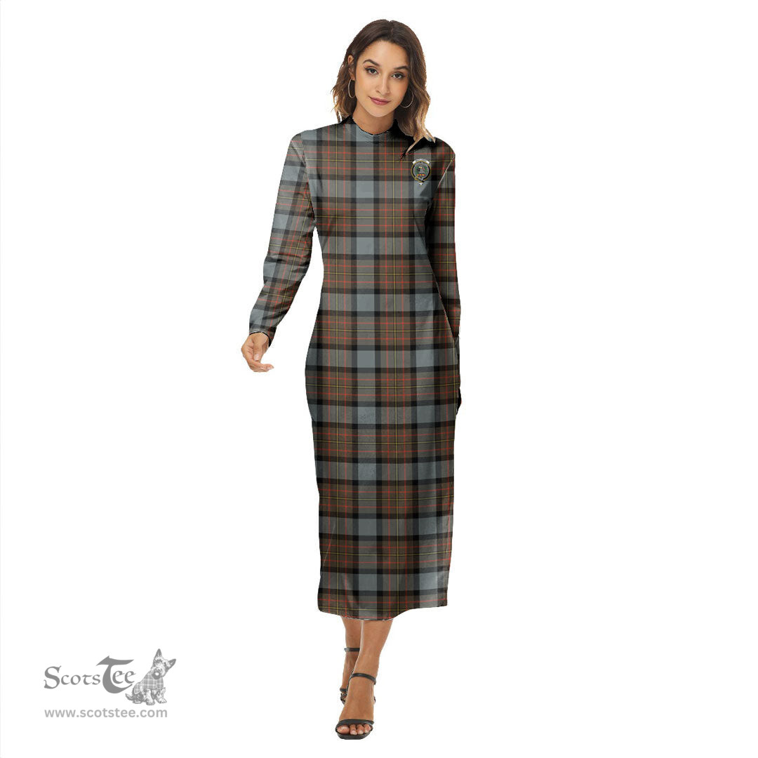 ScotsTee Shop Scottish MacLaren Weathered Clan Crest Tartan Womens Mock Neck Long Sleeve Midi Dress