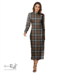 ScotsTee Shop Scottish MacLaren Weathered Clan Crest Tartan Womens Mock Neck Long Sleeve Midi Dress