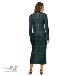 ScotsTee Shop Scottish Lockhart Modern Clan Tartan Womens Mock Neck Long Sleeve Midi Dress