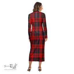ScotsTee Shop Scottish MacLeod of Raasay Clan Crest Tartan Womens Mock Neck Long Sleeve Midi Dress