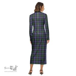 ScotsTee Shop Scottish MacRae Hunting Modern Clan Tartan Womens Mock Neck Long Sleeve Midi Dress