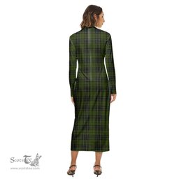 ScotsTee Shop Scottish MacLean Hunting Clan Tartan Womens Mock Neck Long Sleeve Midi Dress